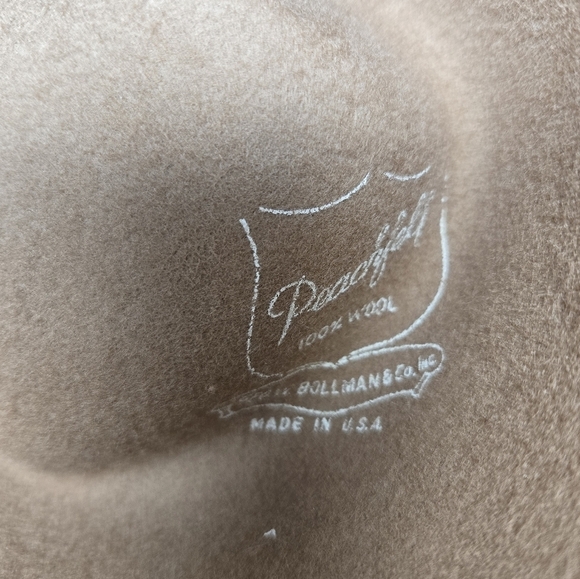 VINTAGE GEO. W BOLLMAN TAN WOOL COWBOY HAT LEATHER FEATHERS WESTERN WOMEN OS 80s - Picture 11 of 15